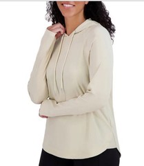 Sage Collective Women’s Tan Hoodie, M, Thumbholes, Ribbed 4-Way Stretch Pullover