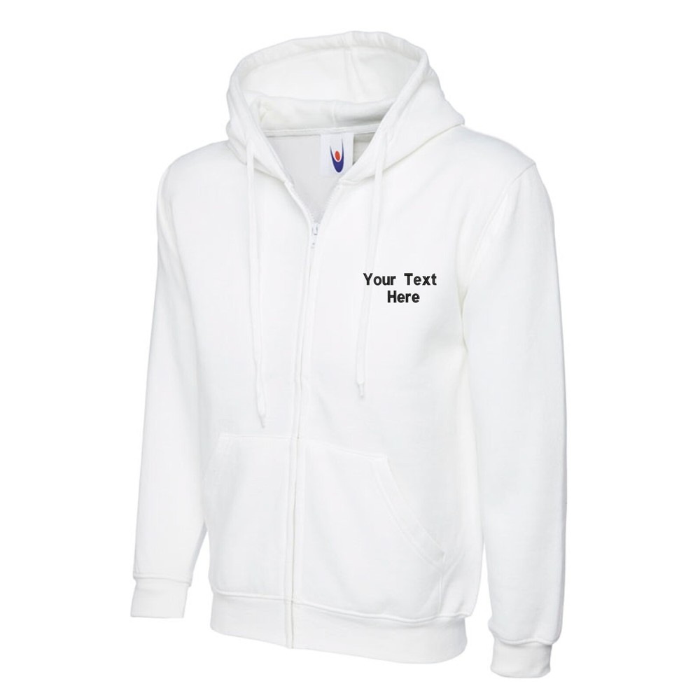 Personalised Custom Embroidered Full Zip Up Hoodie text logo unisex workwear