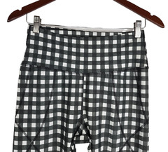 Albion Fit Black Gray & White Checkered Pattern Leggings Size Meas 26 x 23.5