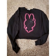 Pull&Bear Powerpuff Girls Cropped Sweatshirt Graphic Bunny Black