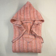 Women’s Pink Blue White Striped Hooded Knit Pullover Hoodie Poncho Sz M beach