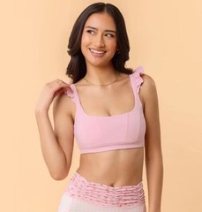 LOGILATES Ruffle Corset Sports Bra 1X Light Pink Wireless Full Coverage