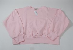 LOFT Sweatshirt Women Large Pink Crew Neck Balloon Sleeve Seam Detail Pullover
