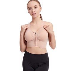 Women Zip Front Sports Bra Wireless Post-Surgery Bra Active Yoga Fitness Bras