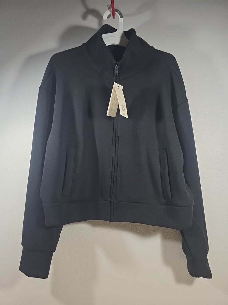 Women’s A New Day Black Sandwash Cropped Full-Zip Sweatshirt Jacket Size Medium
