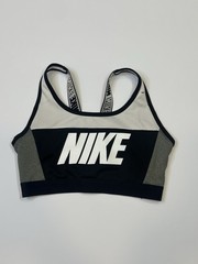 Nike Classic Medium Support Sports Bra | Branded Straps Black White Grey | S