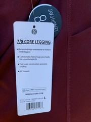 NWT Layer 8 Quick-Dry Leggings LARGE Workout Yoga Pants Burgundy 7/8 length NEW
