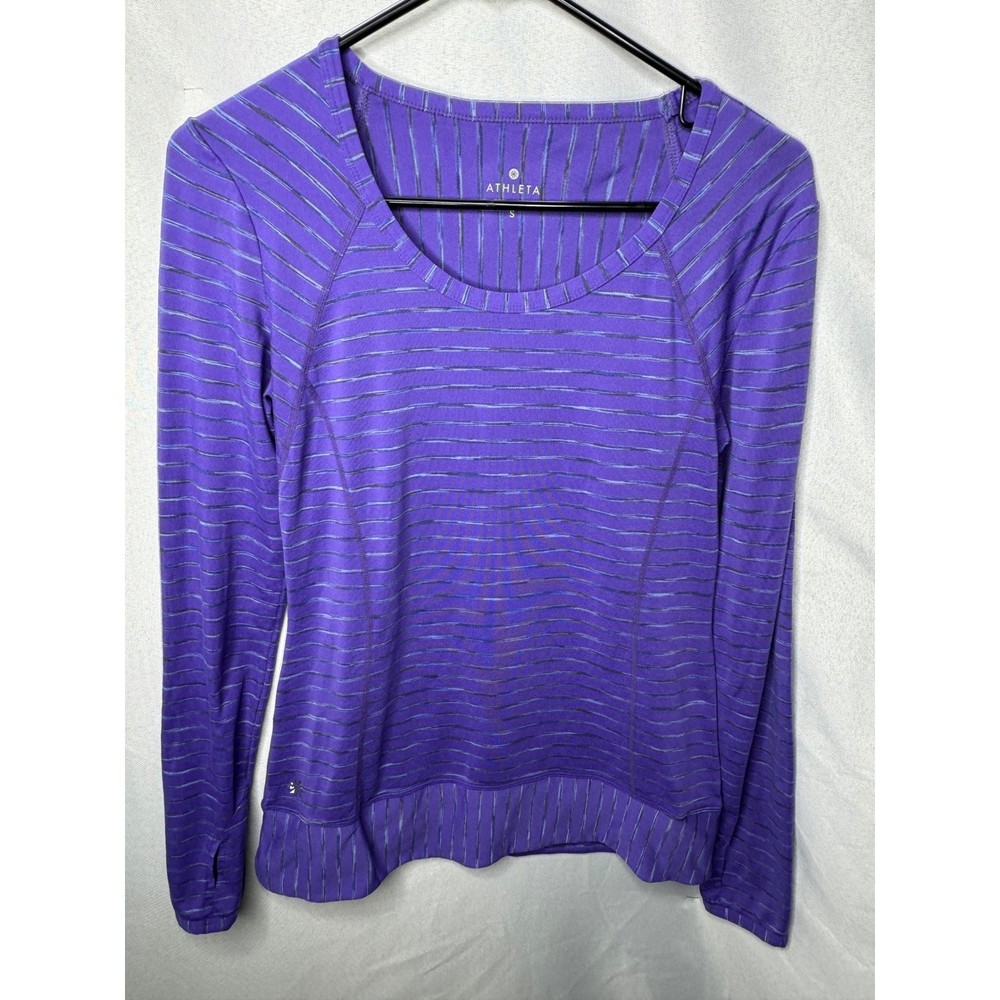 Athleta Purple Striped Long Sleeve Performance Top with Thumbholes Small
