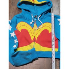 Dolls Kill x DC Wonder Woman Blue Cropped Zip Up Hoodie Stars Small DKDC214519