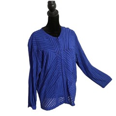 Chico’s Sheer Mesh Full Zip Jacket Size M Blue Textured Ribbon Artsy Long Sleeve