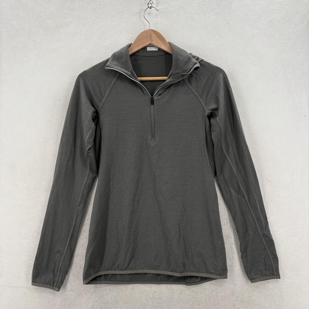 Icebreaker Merino GT Pullover Womens Medium Gray 1/4 Zip Hooded Wool Baselayer