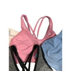 VS Sports Bra M Gray Blue Pink Cream Lot Bundle 4 Strappy Back Workout Comfy