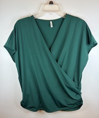 HALARA V-Neck Cap Sleeve Crossover Ruched Green Blouse XL Stretch Athleisure