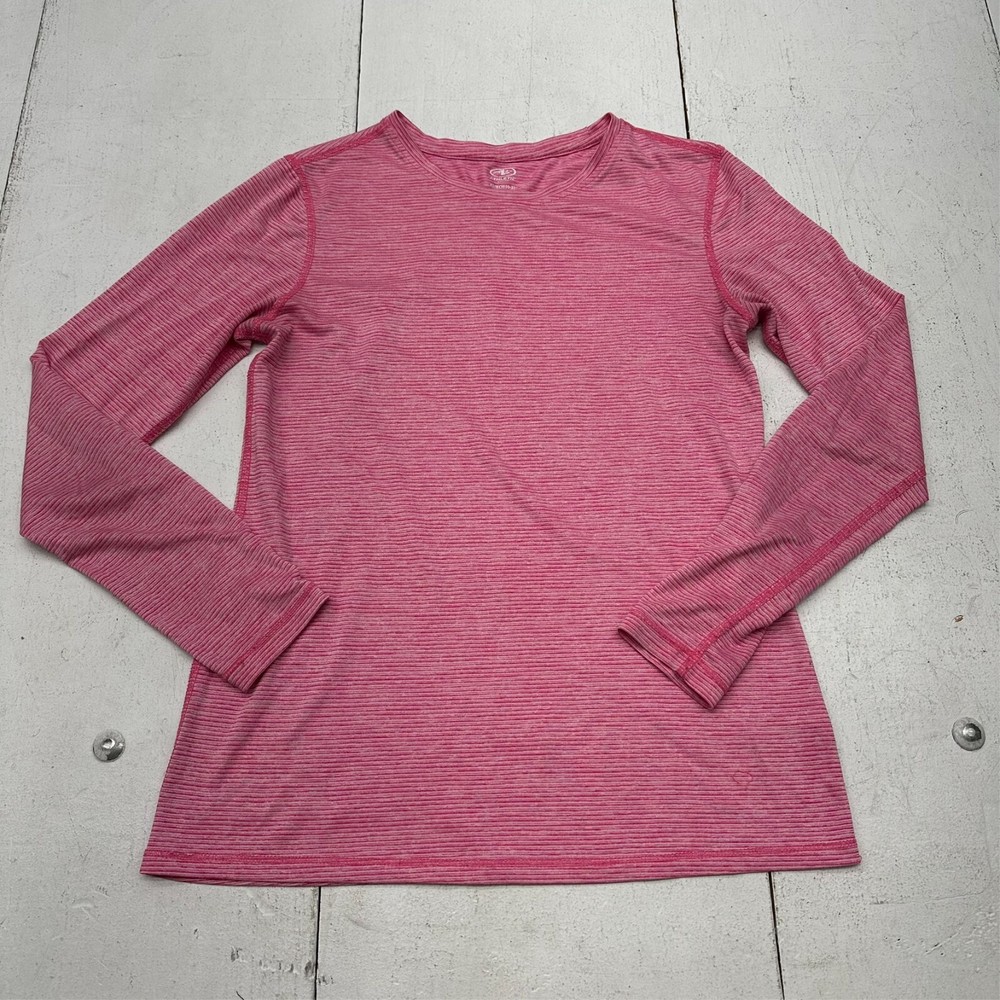 Athletic Worns Pink White Long Sleeve Crew Athletic Shirt Womens Size XS (0-2)