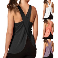 Womens Sports Vest Fitness Exercise Gym Yoga Tank Tops Cross Back Loose T Shirt