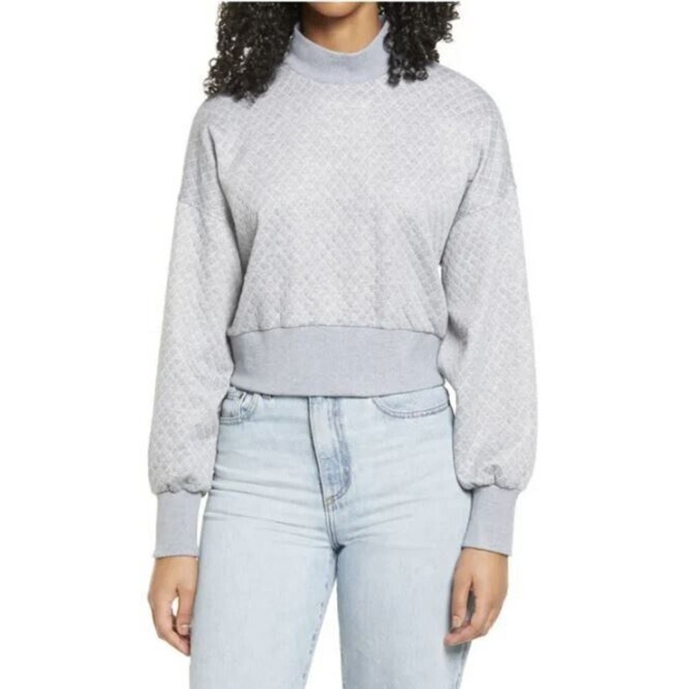 Socialite Women’s Quilted Mock Neck Pullover Sweatshirt in Grey Small MSRP $44