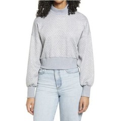 Socialite Women’s Quilted Mock Neck Pullover Sweatshirt in Grey Small MSRP $44