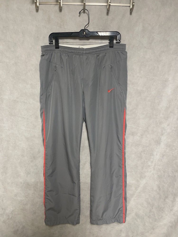 Nike Pants Women L Gray Sweat Track Joggers Lined Ankle Snap Zip Pockets Warm Up