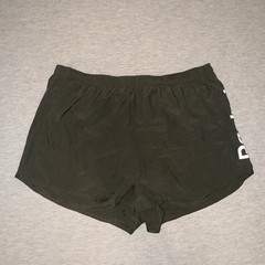 Reebok Womens XL Green Athletic Running Shorts Side Vertical Text Logo Split Hem