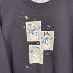 Vintage Women Large Blue Snowman Embellished Sweatshirt Grandmacore Eclectic