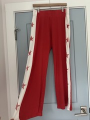 Lauren Moshi Tawny Stars Red White Wide-Leg Cotton Modal Track Pants M $163