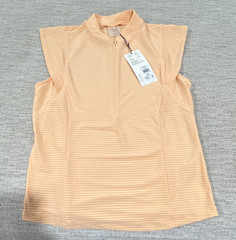 CALIA Renew BodyBreeze 1/4 Zip Mock Neck Cap Sleeve Striped Peach XS