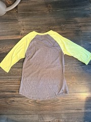 Danskin Now Women’s Raglan 3/4 Sleeve Crew Neck Loose T-Shirt Gray/Yellow M