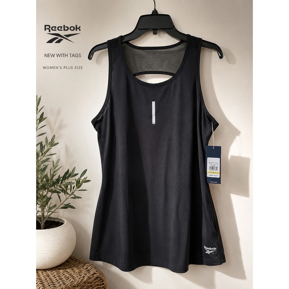 NWT Reebok Black Mesh Back Athletic Tank Top Women Size Workout Activewear