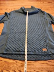 LL Bean Sweatshirt Womens Large Petite Teal Blue Quilted Pullover Funnel Neck