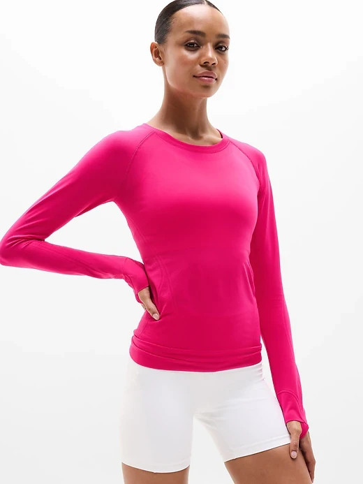 New Athleta S Momentum Seamless Top Dahlia Pink Small Long Sleeve