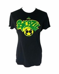 Adidas Womens Medium Shirt Black Brazil Soccer Short Sleeve Crewneck