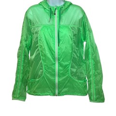 Lululemon Transparent See Jacket Womens Sz 10 Hooded Green Full Zip Drawstrings