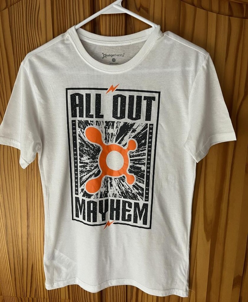 NEW Orange Theory Fitness All Out Splat Logo Women’s Size XS White T-Shirt