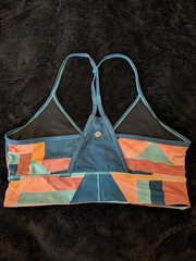 prAna Geometric Racerback Wireless Sports Bra Blue Orange Green Black Size L