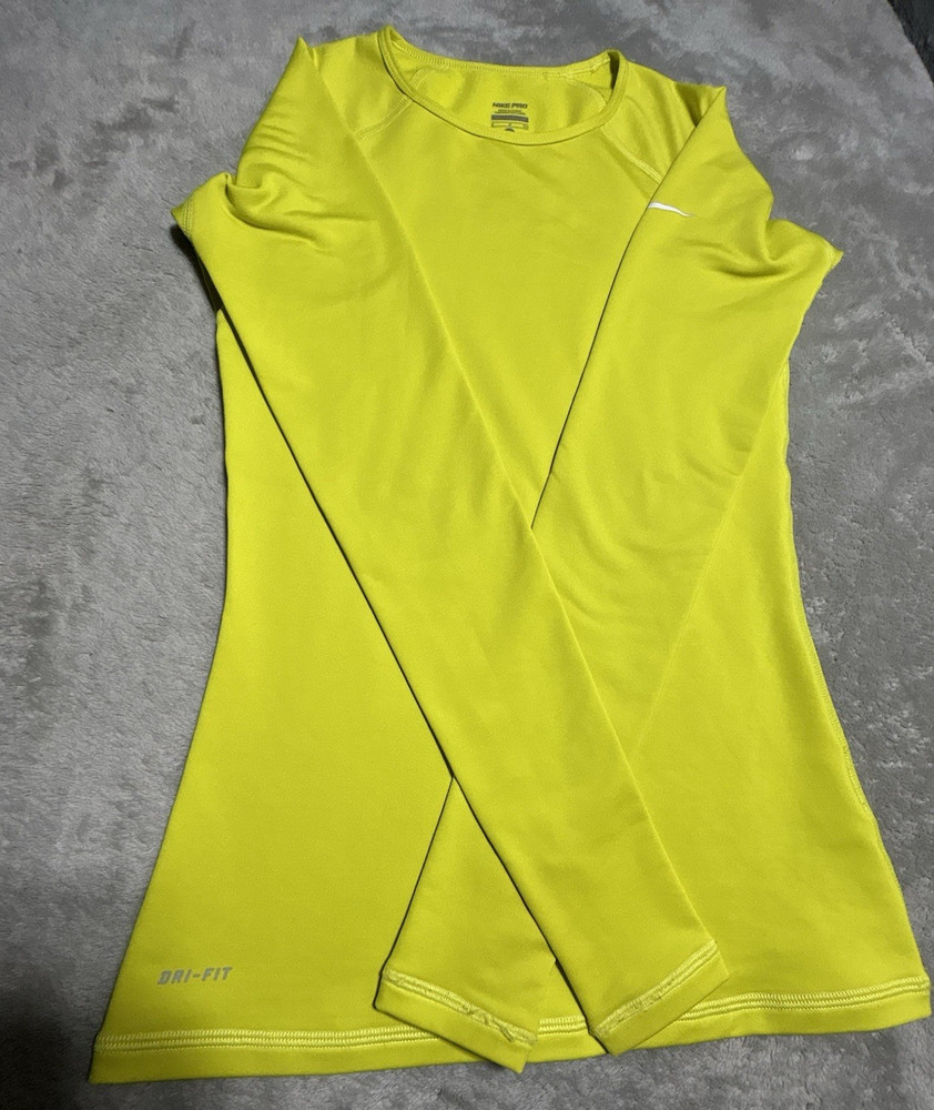Nike Pro Dri-FIT Women’s Yellow Long Sleeve Crew Neck Slim Fit Stretch Top S
