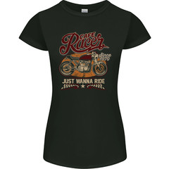 Just Wanna Ride Cafe Racer Motorbike Biker Womens Petite Cut T-Shirt