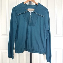 The Normal Brand Classic Terry Looped Half Zip Teal Sweatshirt