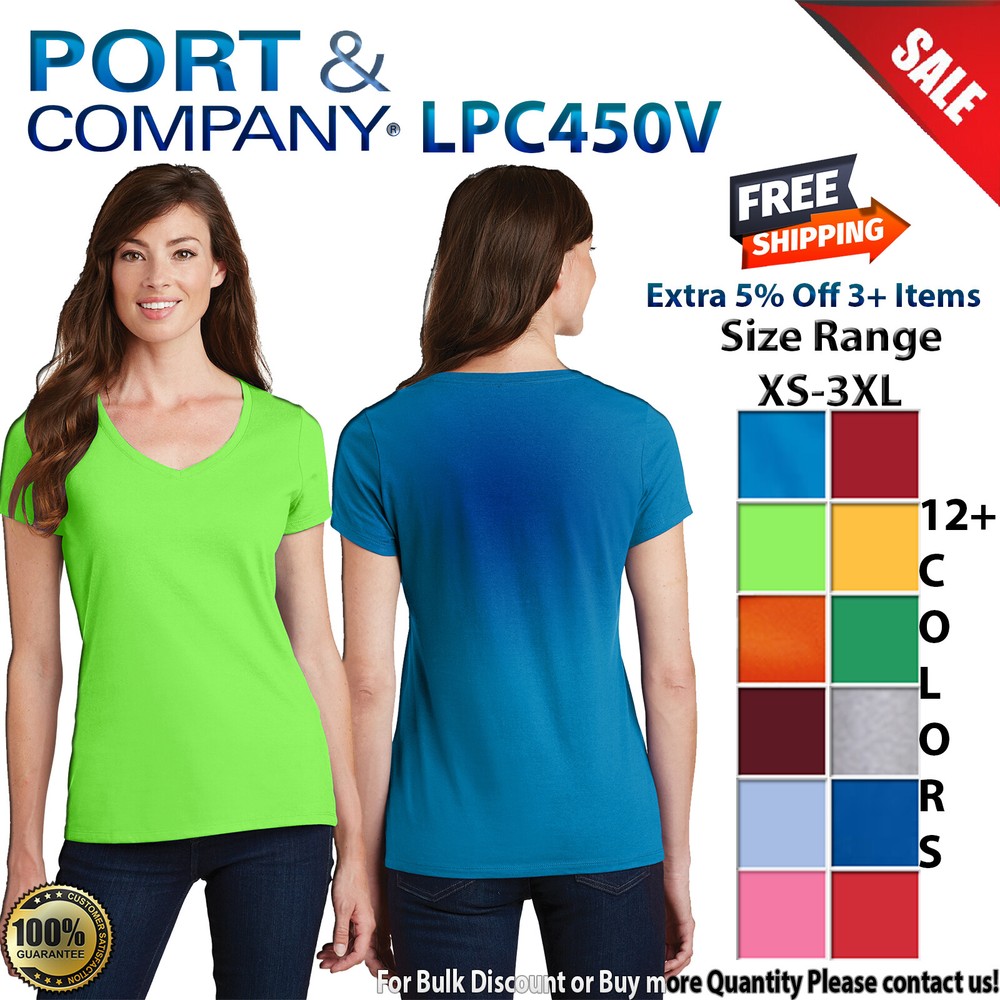 Port & Company LPC450V Womens Short Sleeve Fan Favorite V Neck Stylish T-Shirt