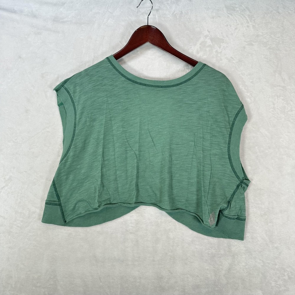 Free People Top Womens XS Green Cropped Open Back Cap Sleeve Active T-Shirt Yoga