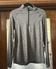 Women’s Gray Heathered 1/4 Zip Mock Neck Athletic Top S Polyester/Spandex