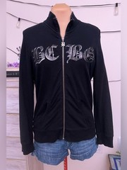 Vintage Y2K BCBG MaxAzria Black Sequin Fleur-de-Lis 95% Cotton Hoodie Sz L Glam
