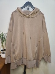 NWT Free People Women’s Taupe Pullover Hoodie Size L Oversized Sweatshirt Pocket