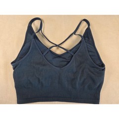 Lemon Blue Ribbed Strappy Crisscross Back Bralette Crop XL festival coachella