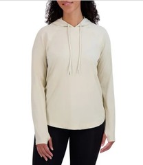 Sage Collective Women’s Tan Hoodie, M, Thumbholes, Ribbed 4-Way Stretch Pullover