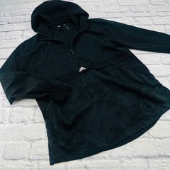 Adidas Womens Black Floral Print 1/4 Zip Pullover Hooded Jacket Size Large