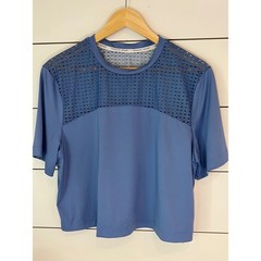 Tuckernuck Sport Womens Blue Mesh Yoke Short Sleeve Activewear Top Size M