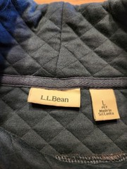 LL Bean Sweatshirt Womens Large Petite Teal Blue Quilted Pullover Funnel Neck