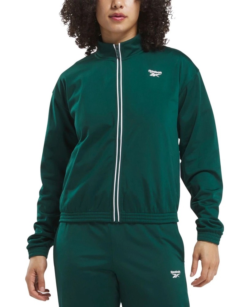 Reebok Women’s Identity Back Vector Tricot Track Jacket Dark Green-White Size S