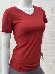 Bespoke Sport Women’s V-Neck Jersey T-Shirt Red Slim Fit Stretch Size S