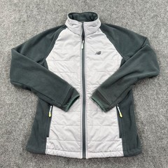 New Balance Women Puffer Fleece Jacket Full Zip Gray Green Size Medium